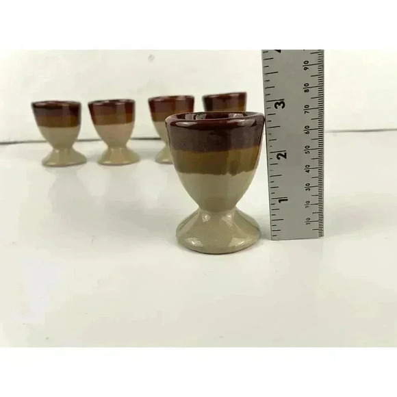 VTG Set of 5 Stoneware Pottery Tri-Color Egg Cups 1970's Earthenware - Picture 3 of 11